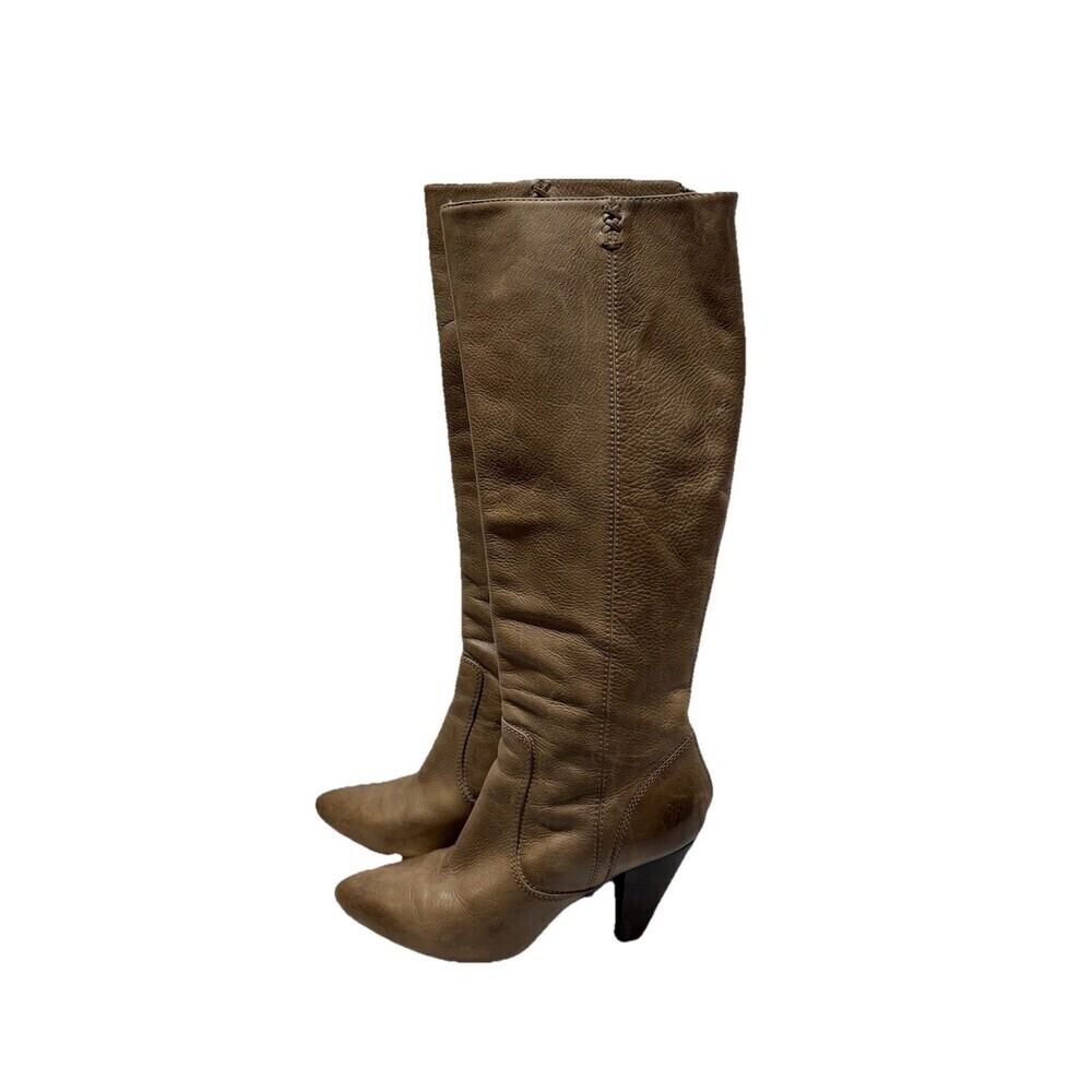 FRYE Regina Zip Heel Tall Brown Leather Womens Size 9.5 M Dress Boots 76311